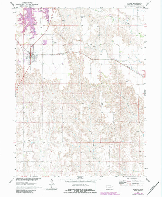 Classic USGS Elwood Nebraska 7.5'x7.5' Topo Map Image