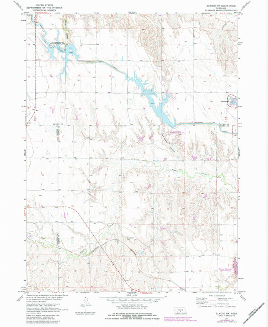 Classic USGS Elwood NW Nebraska 7.5'x7.5' Topo Map Image
