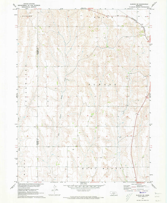 Classic USGS Elwood SW Nebraska 7.5'x7.5' Topo Map Image