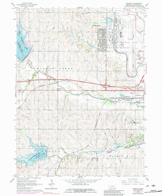 Classic USGS Emerald Nebraska 7.5'x7.5' Topo Map Image