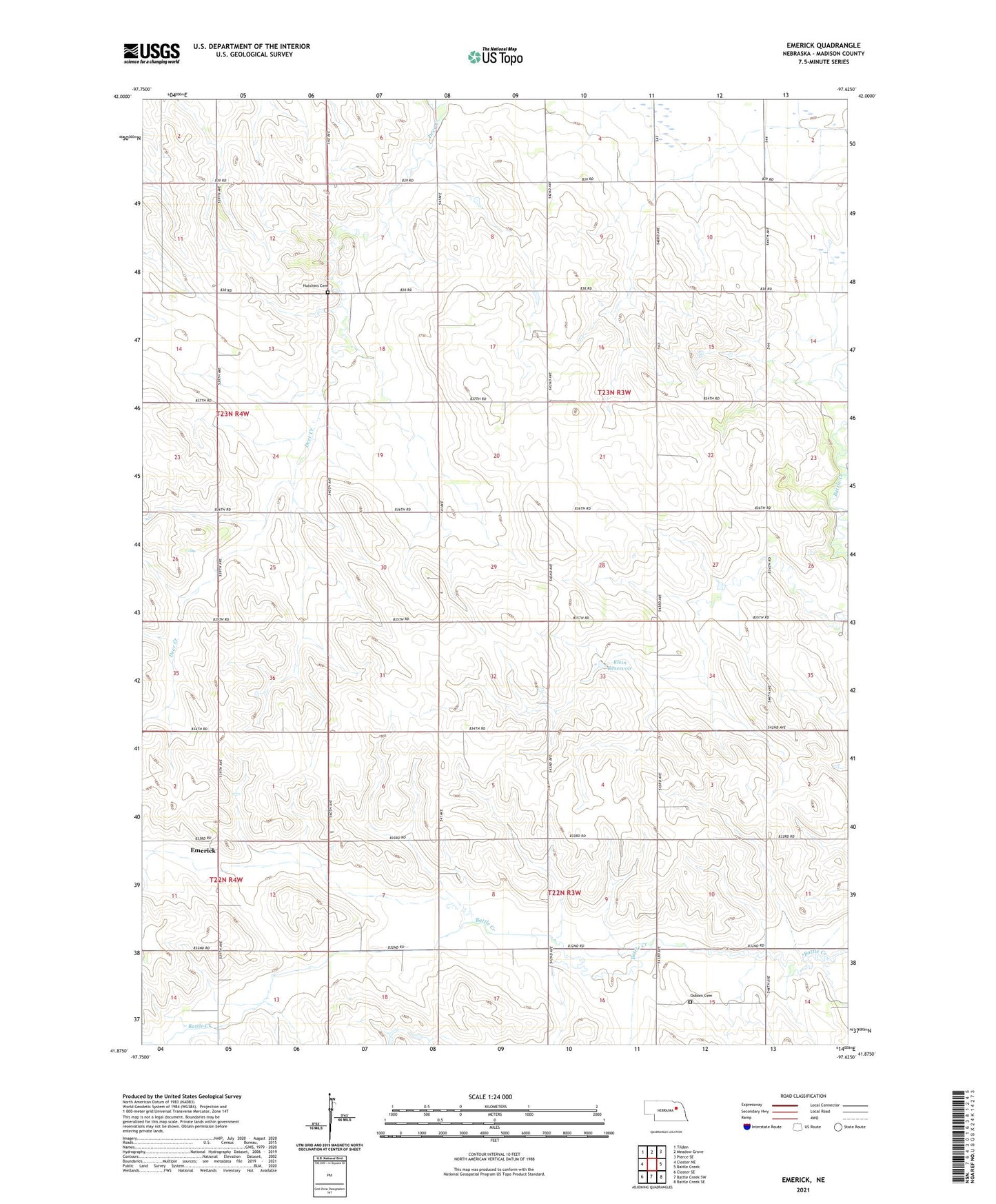 Emerick Nebraska US Topo Map Image