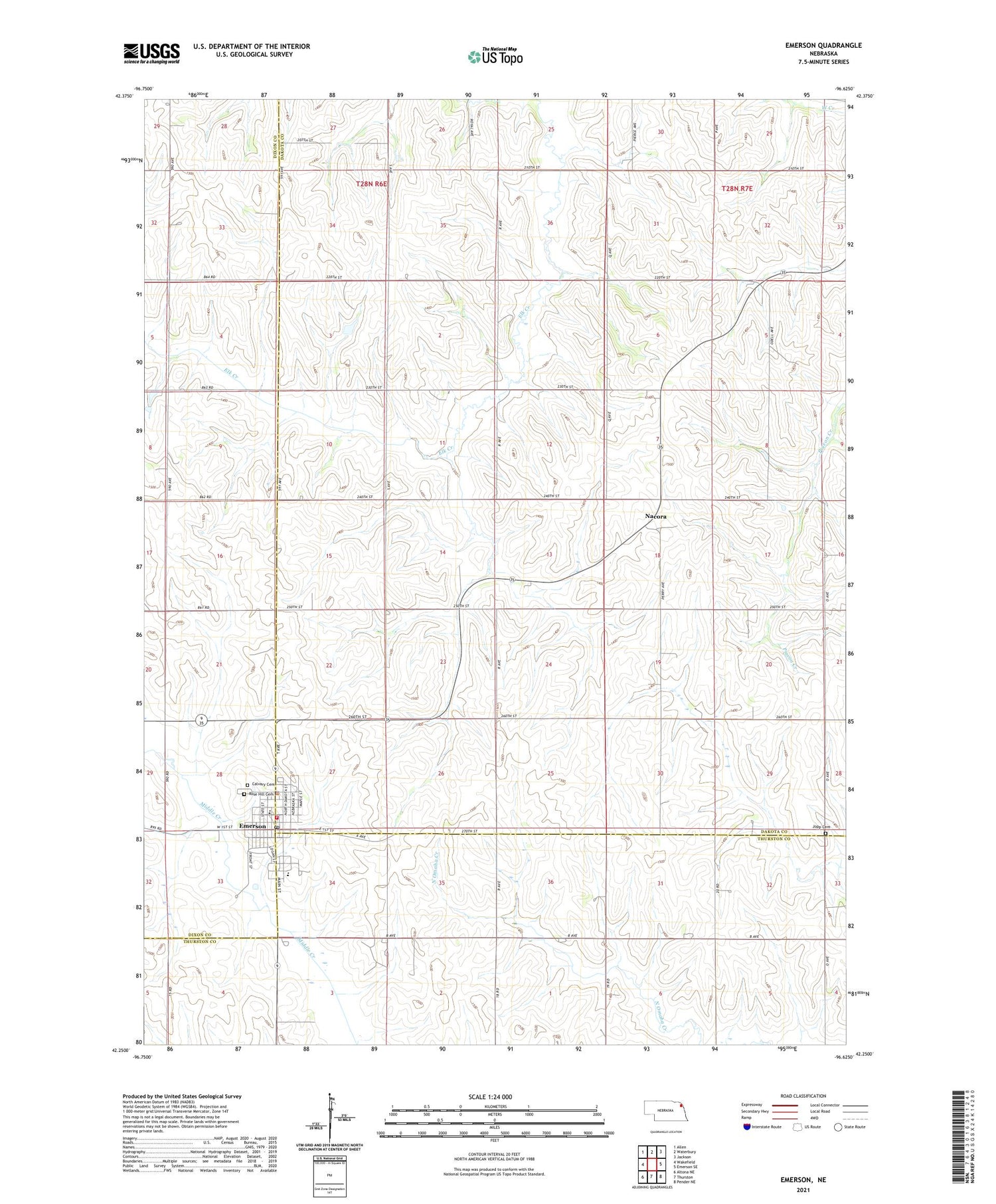 Emerson Nebraska US Topo Map Image