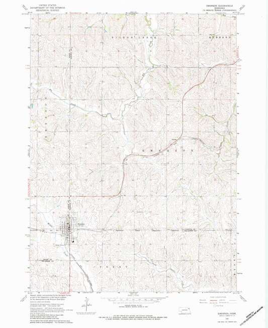 Classic USGS Emerson Nebraska 7.5'x7.5' Topo Map Image