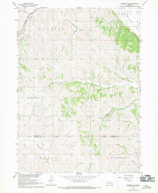 Classic USGS Emerson SE Nebraska 7.5'x7.5' Topo Map Image