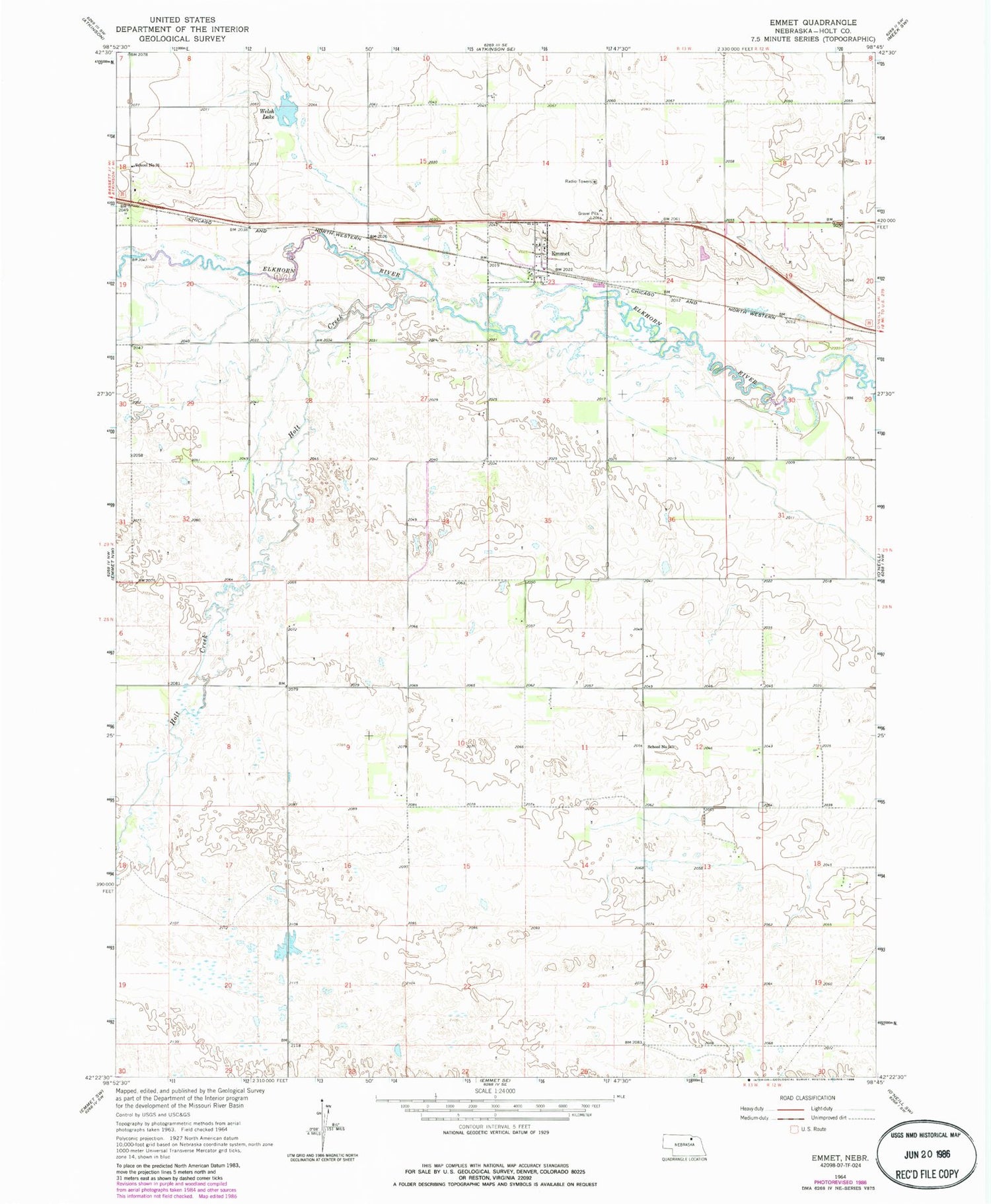 Classic USGS Emmet Nebraska 7.5'x7.5' Topo Map Image
