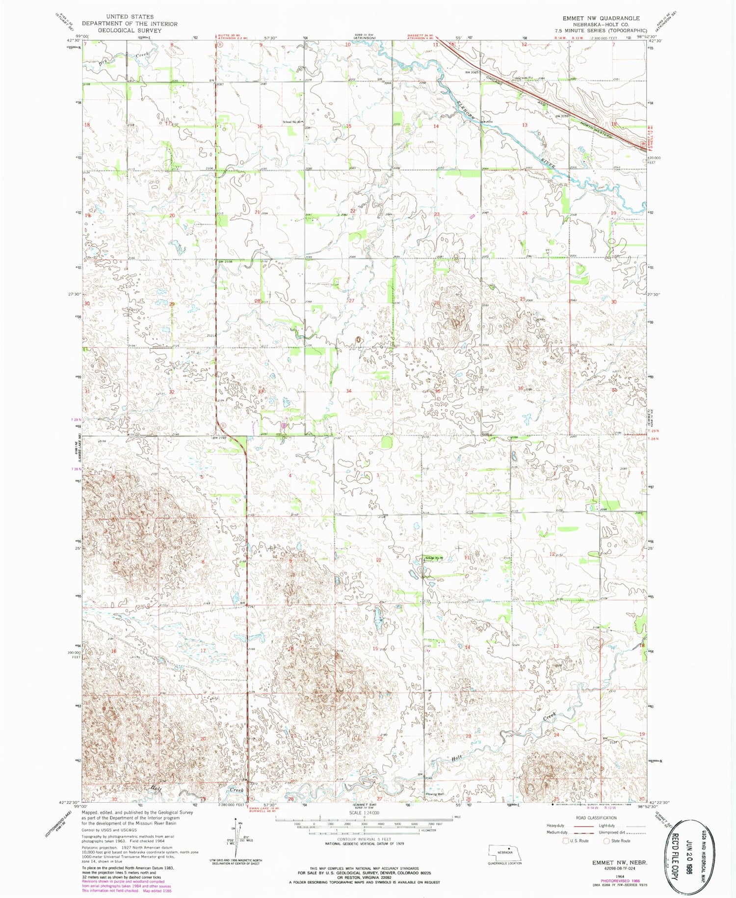 Classic USGS Emmet NW Nebraska 7.5'x7.5' Topo Map Image