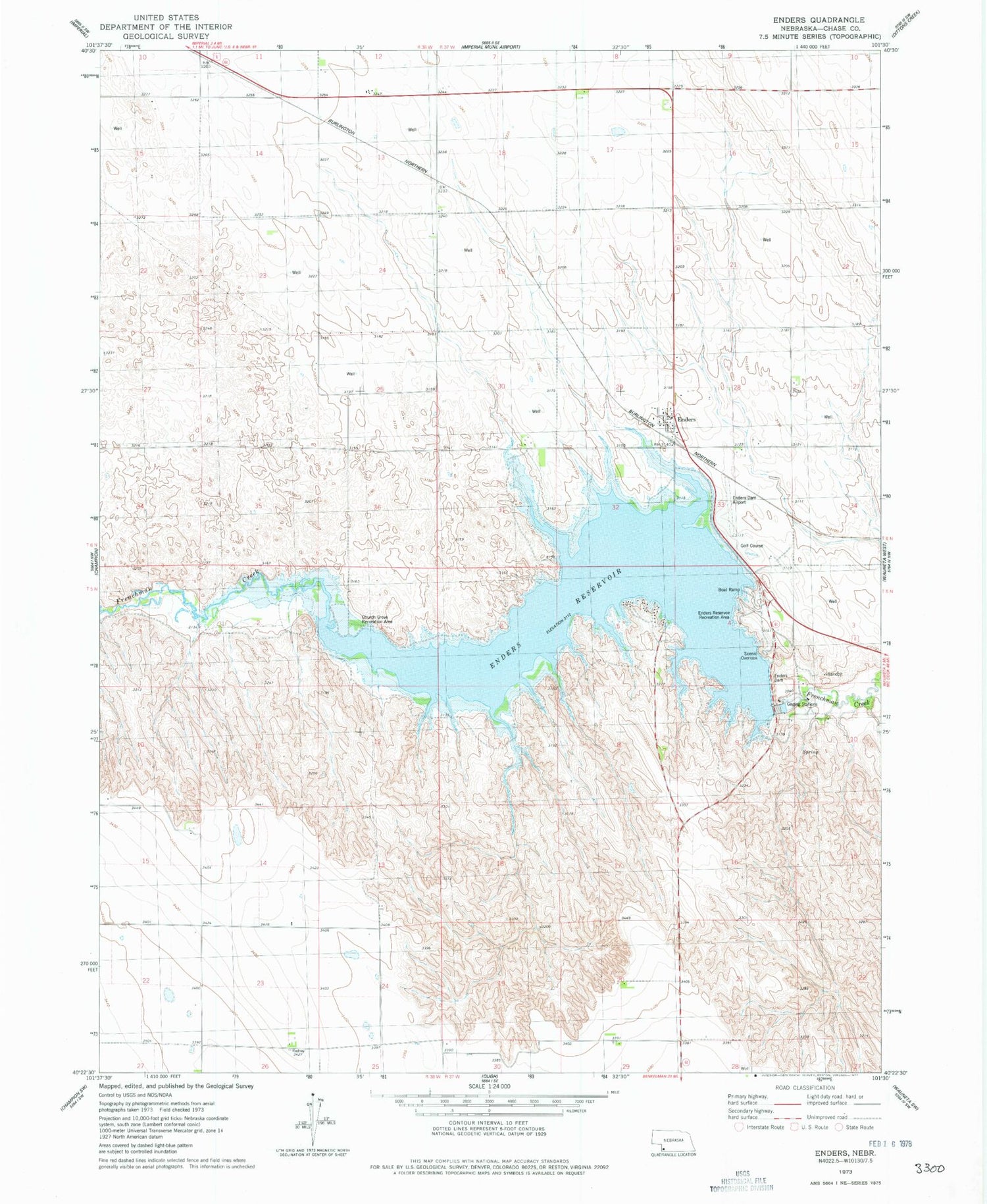 Classic USGS Enders Nebraska 7.5'x7.5' Topo Map Image