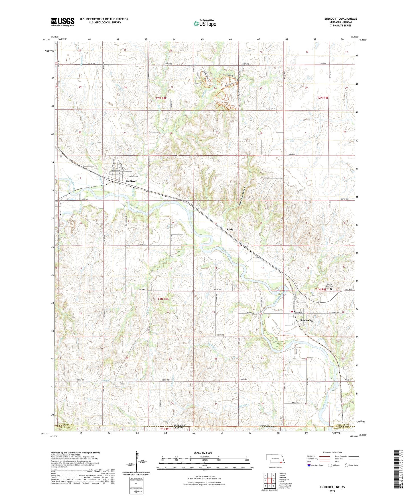 Endicott Nebraska US Topo Map Image