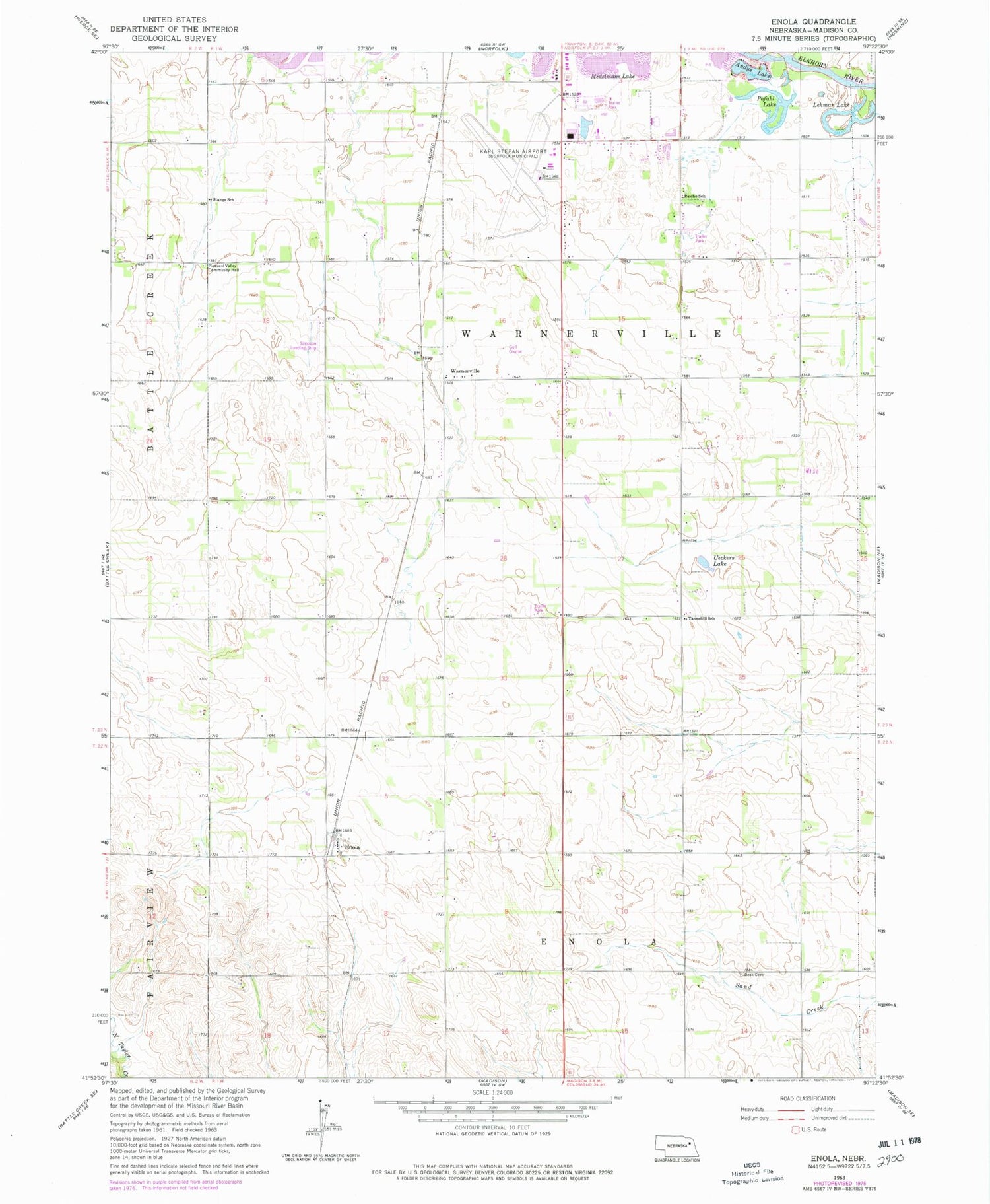 Classic USGS Enola Nebraska 7.5'x7.5' Topo Map Image