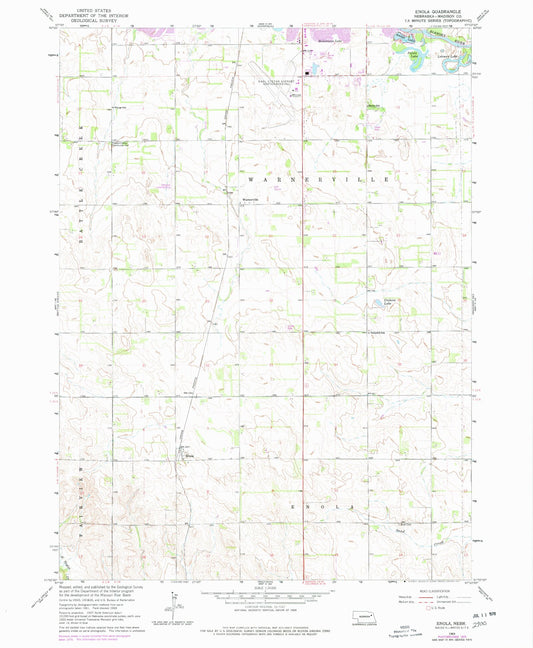 Classic USGS Enola Nebraska 7.5'x7.5' Topo Map Image