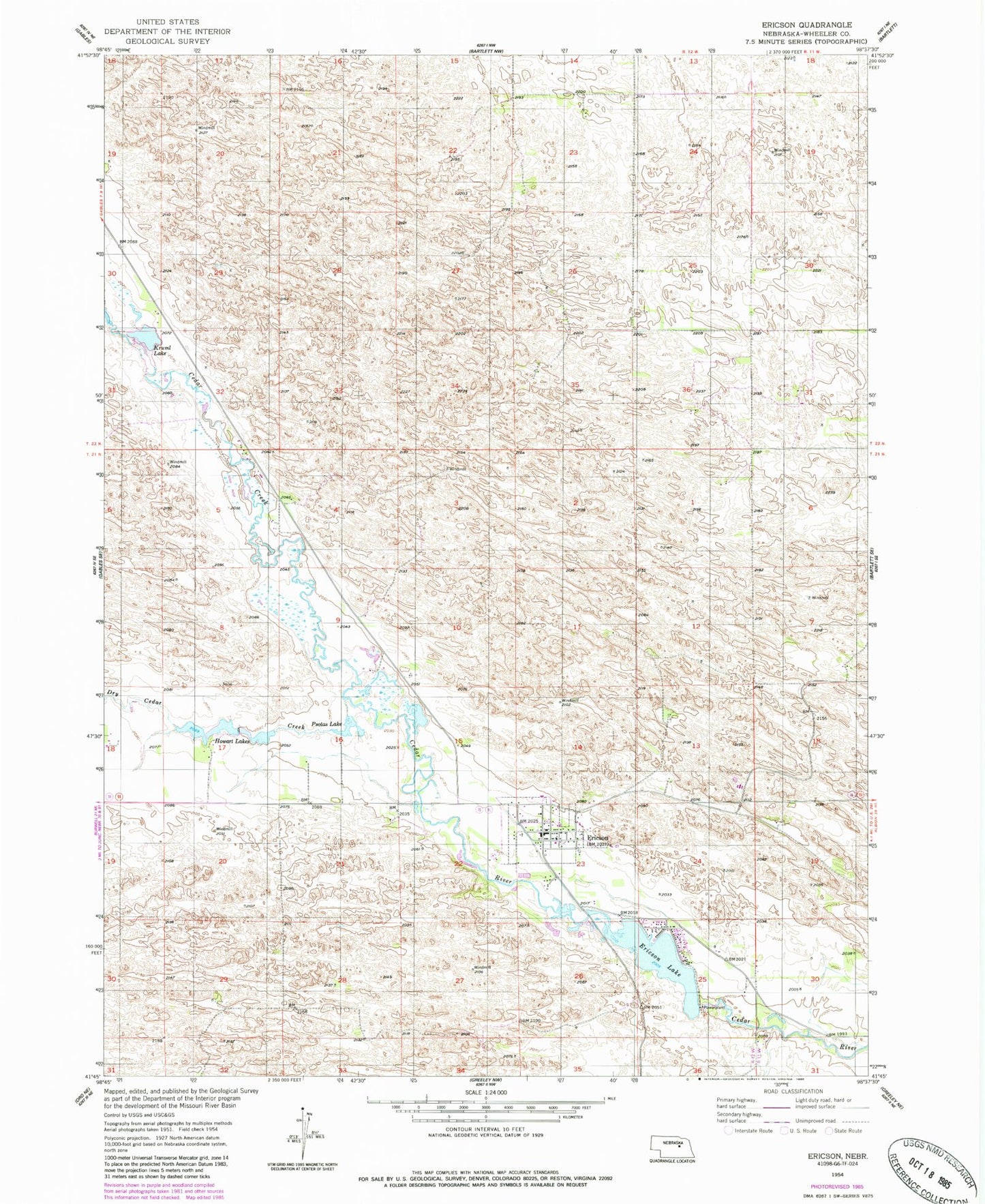 Classic USGS Ericson Nebraska 7.5'x7.5' Topo Map Image