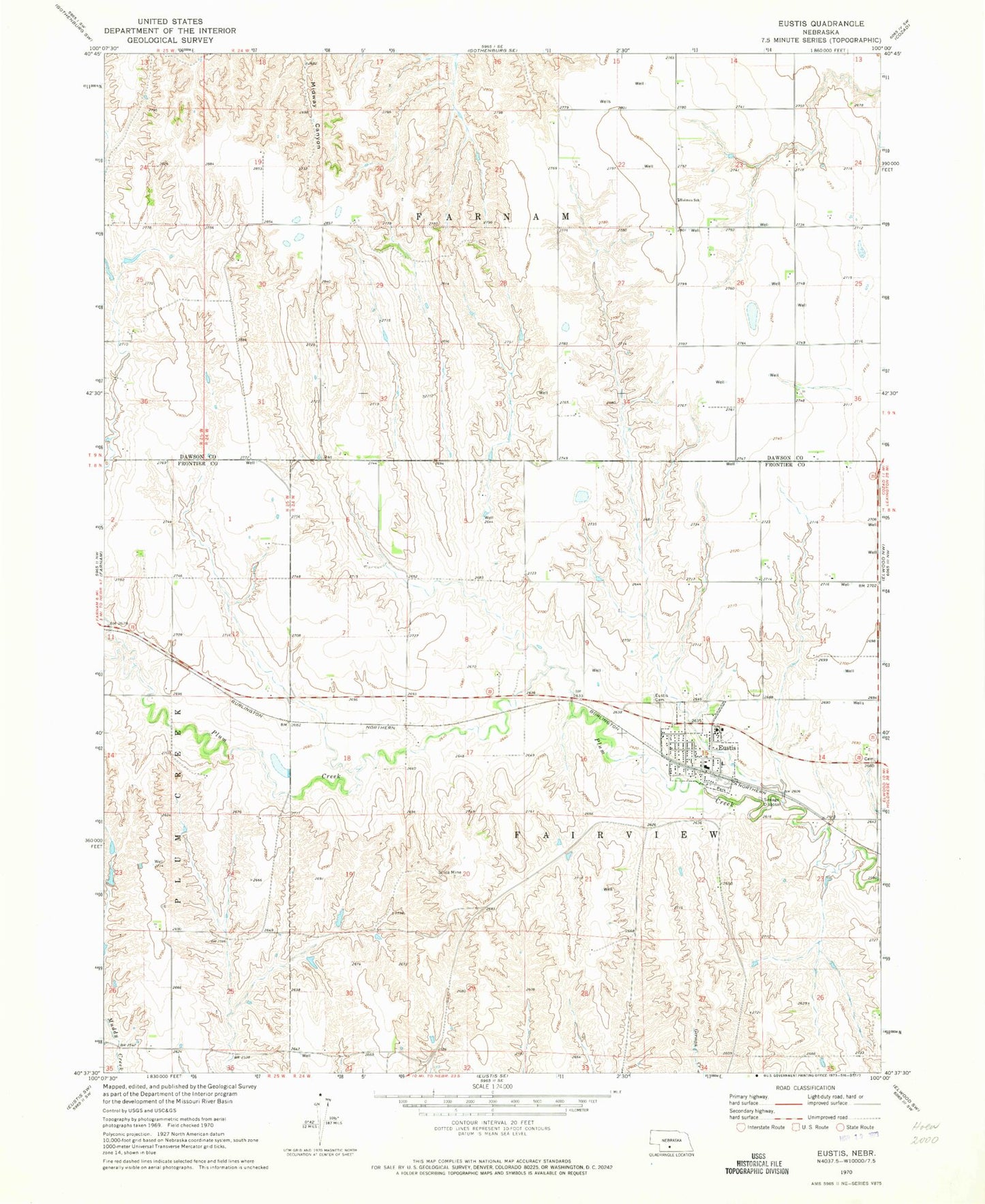 Classic USGS Eustis Nebraska 7.5'x7.5' Topo Map Image