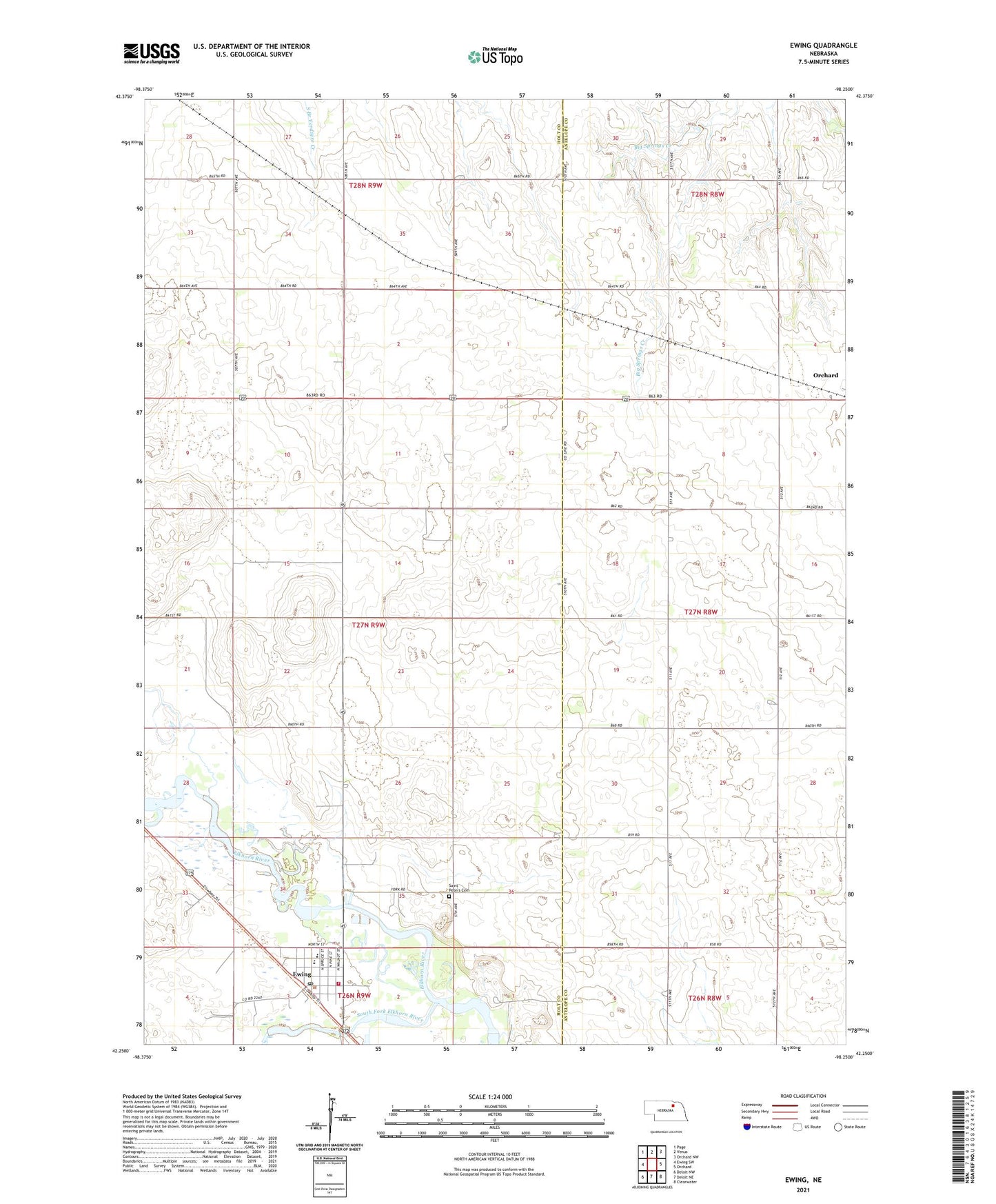 Ewing Nebraska US Topo Map Image