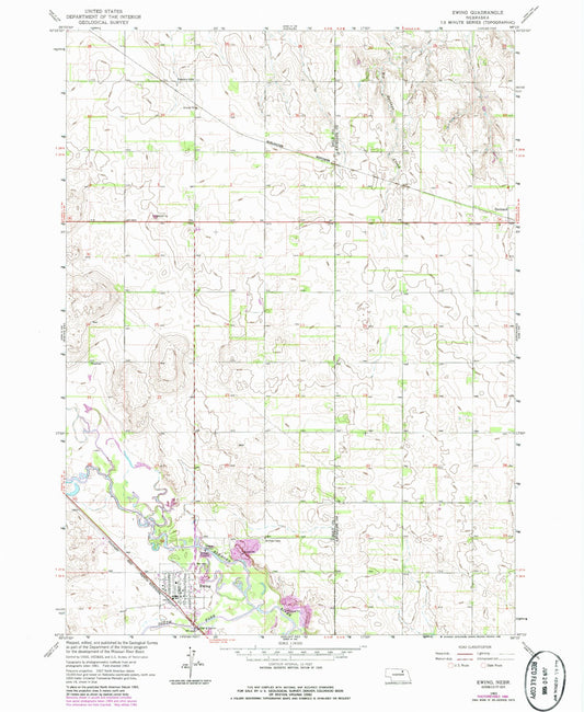 Classic USGS Ewing Nebraska 7.5'x7.5' Topo Map Image