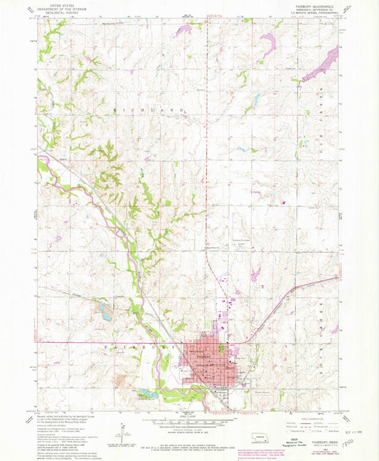 Classic USGS Fairbury Nebraska 7.5'x7.5' Topo Map Image