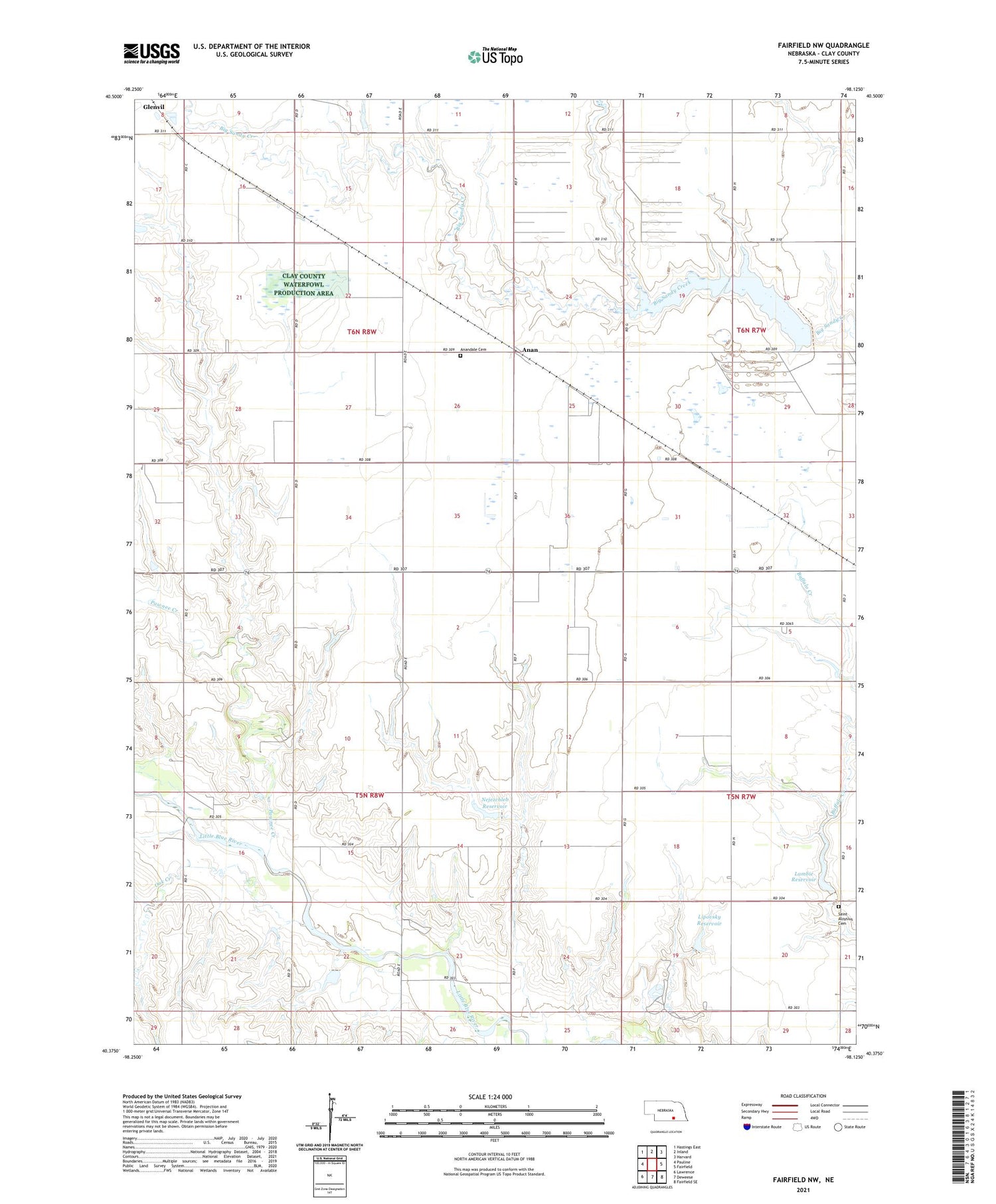 Fairfield NW Nebraska US Topo Map Image