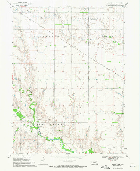 Classic USGS Fairfield NW Nebraska 7.5'x7.5' Topo Map Image