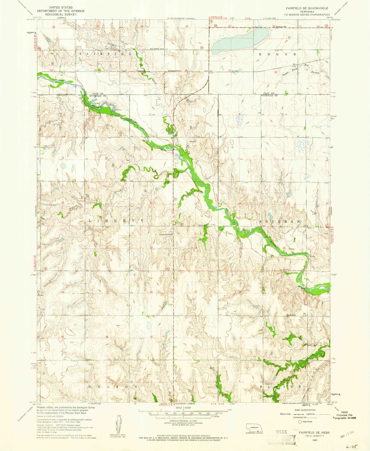 Classic USGS Fairfield SE Nebraska 7.5'x7.5' Topo Map Image