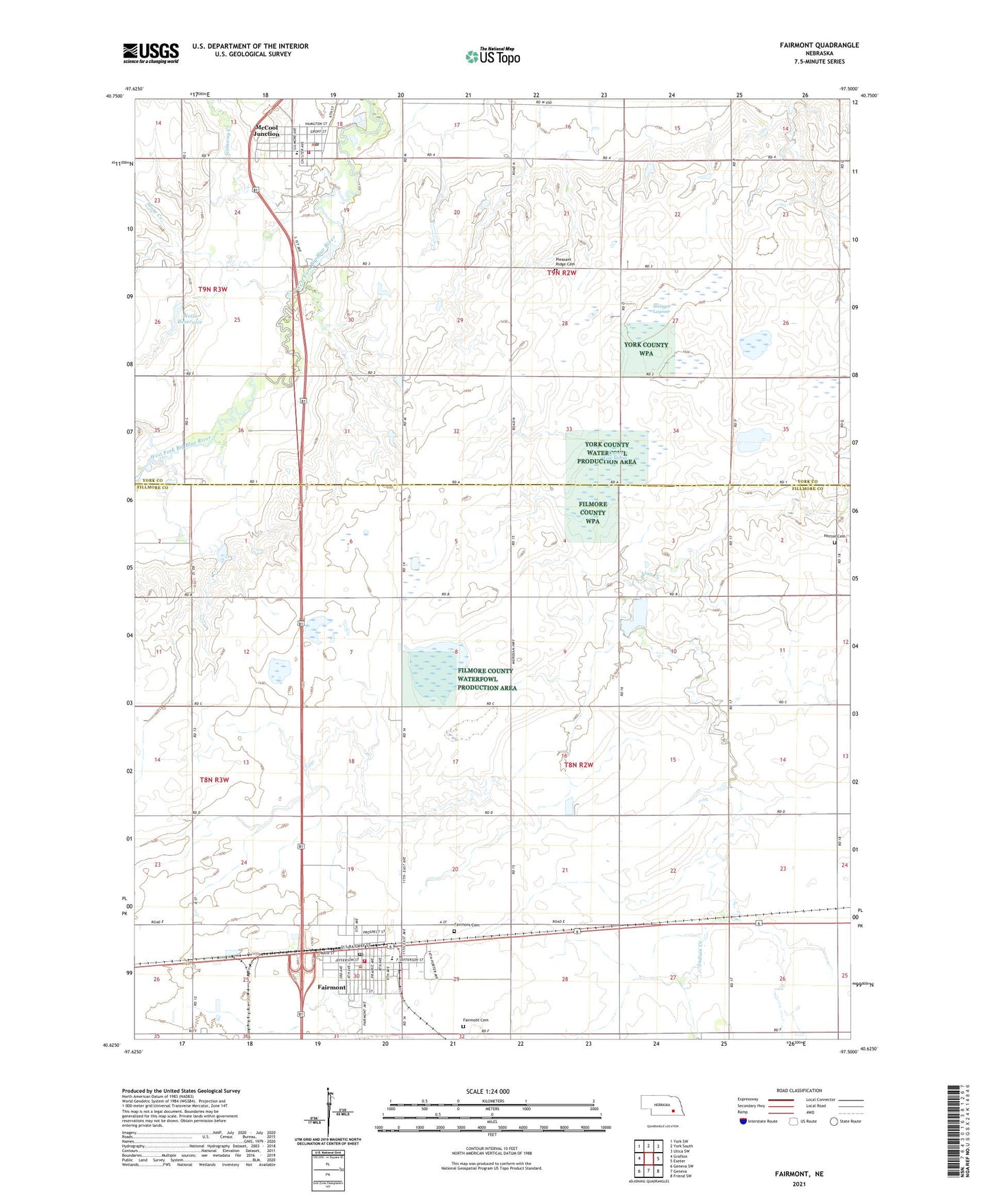 Fairmont Nebraska US Topo Map Image