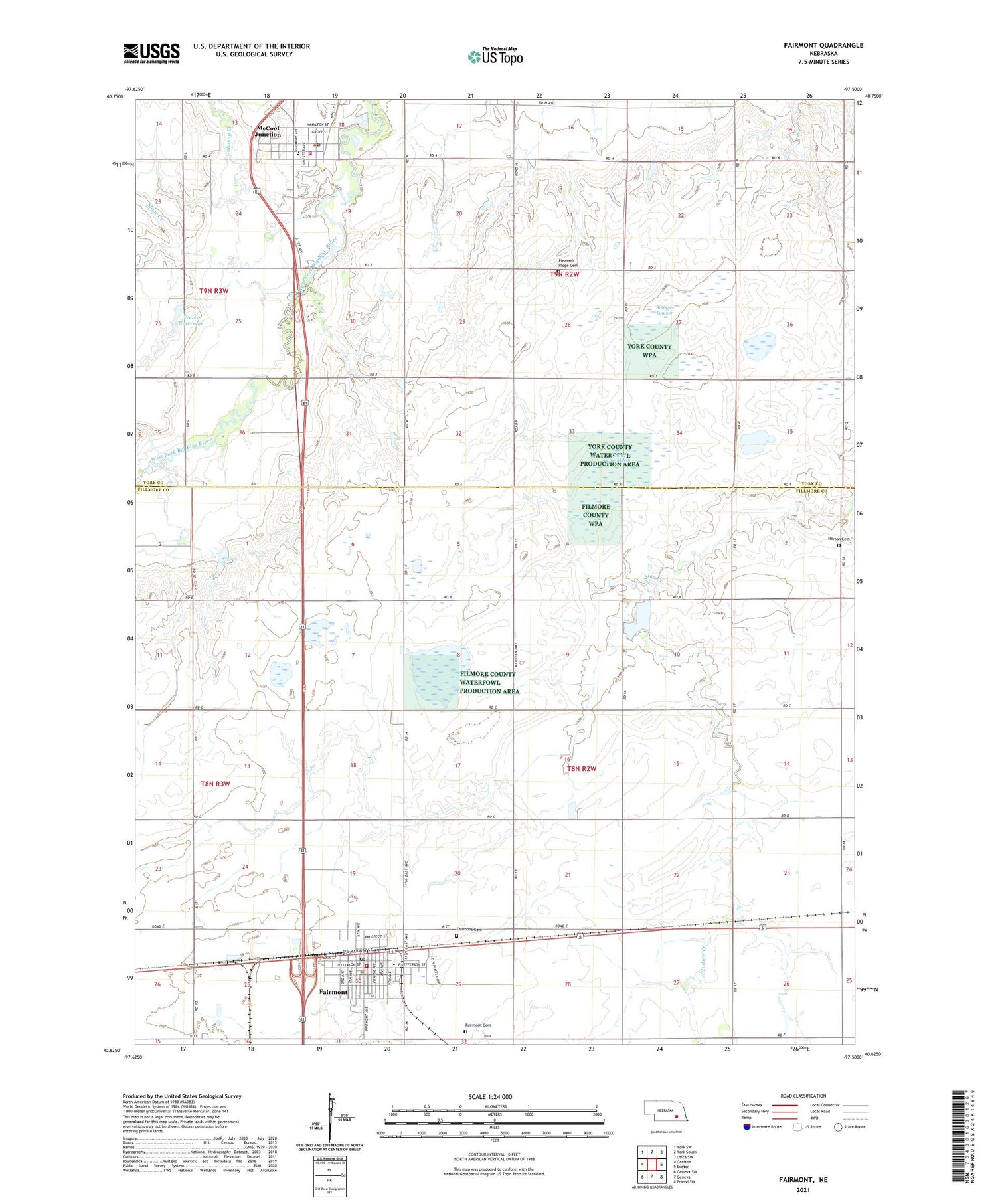 Fairmont Nebraska US Topo Map Image