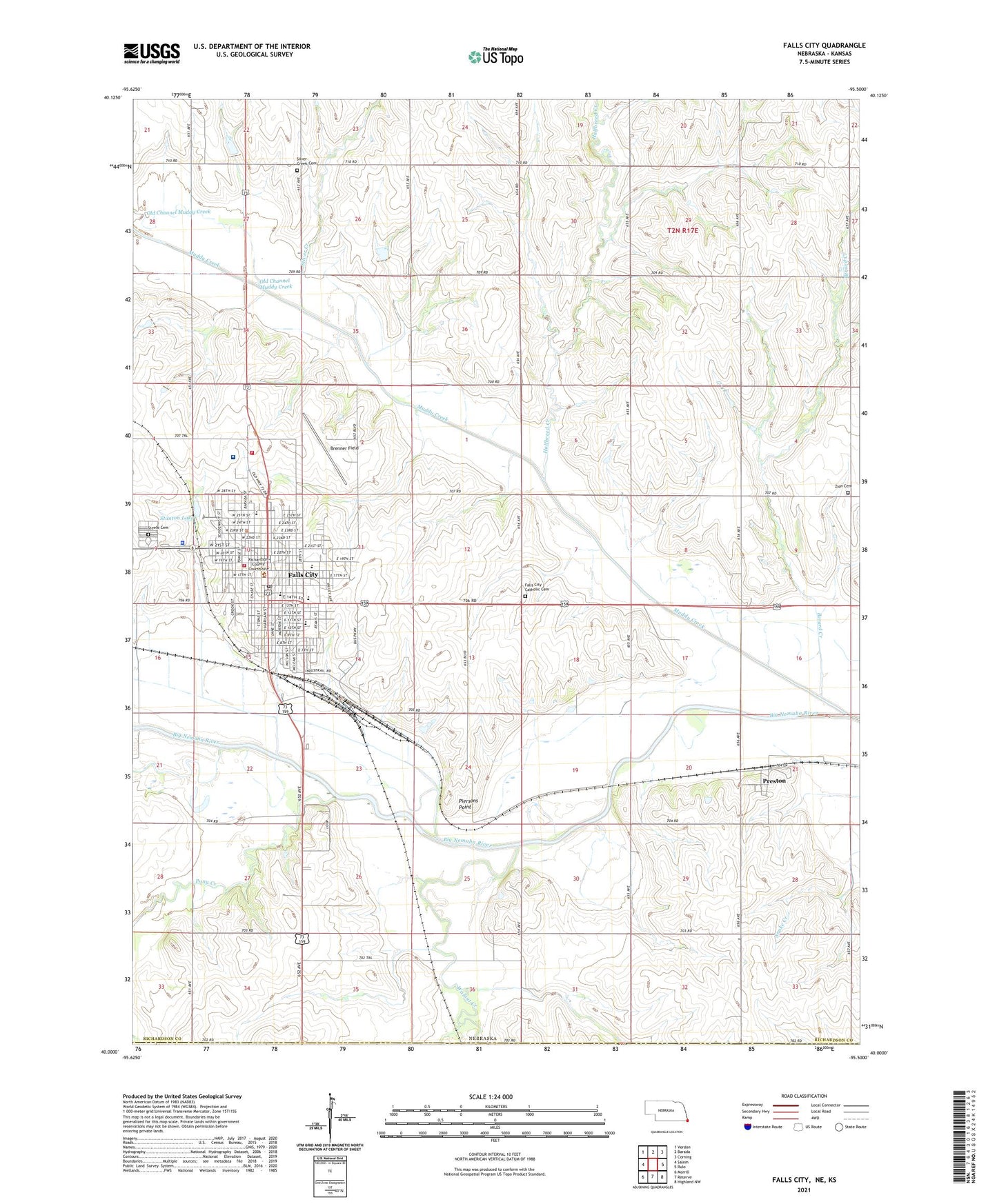 Falls City Nebraska US Topo Map Image