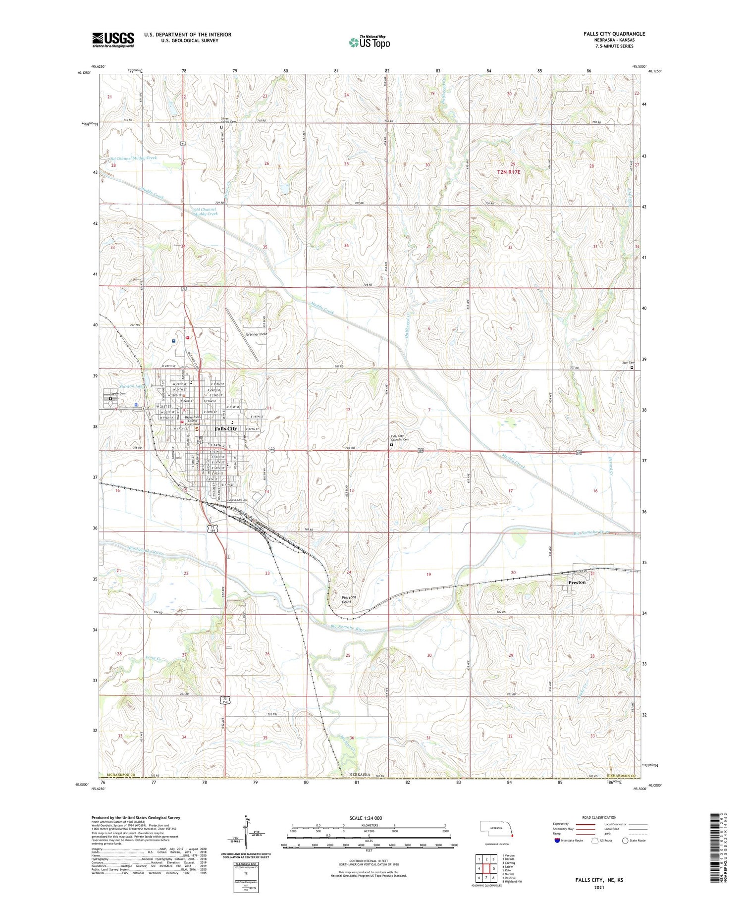 Falls City Nebraska US Topo Map Image
