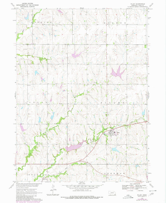 Classic USGS Filley Nebraska 7.5'x7.5' Topo Map Image