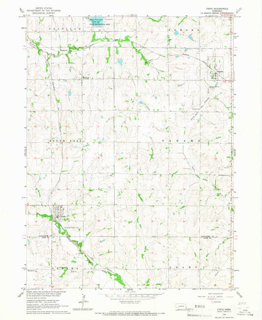 Classic USGS Firth Nebraska 7.5'x7.5' Topo Map Image