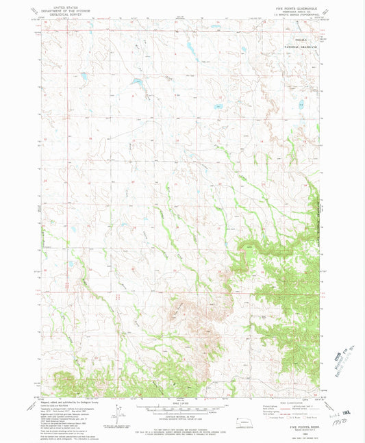 Classic USGS Five Points Nebraska 7.5'x7.5' Topo Map Image