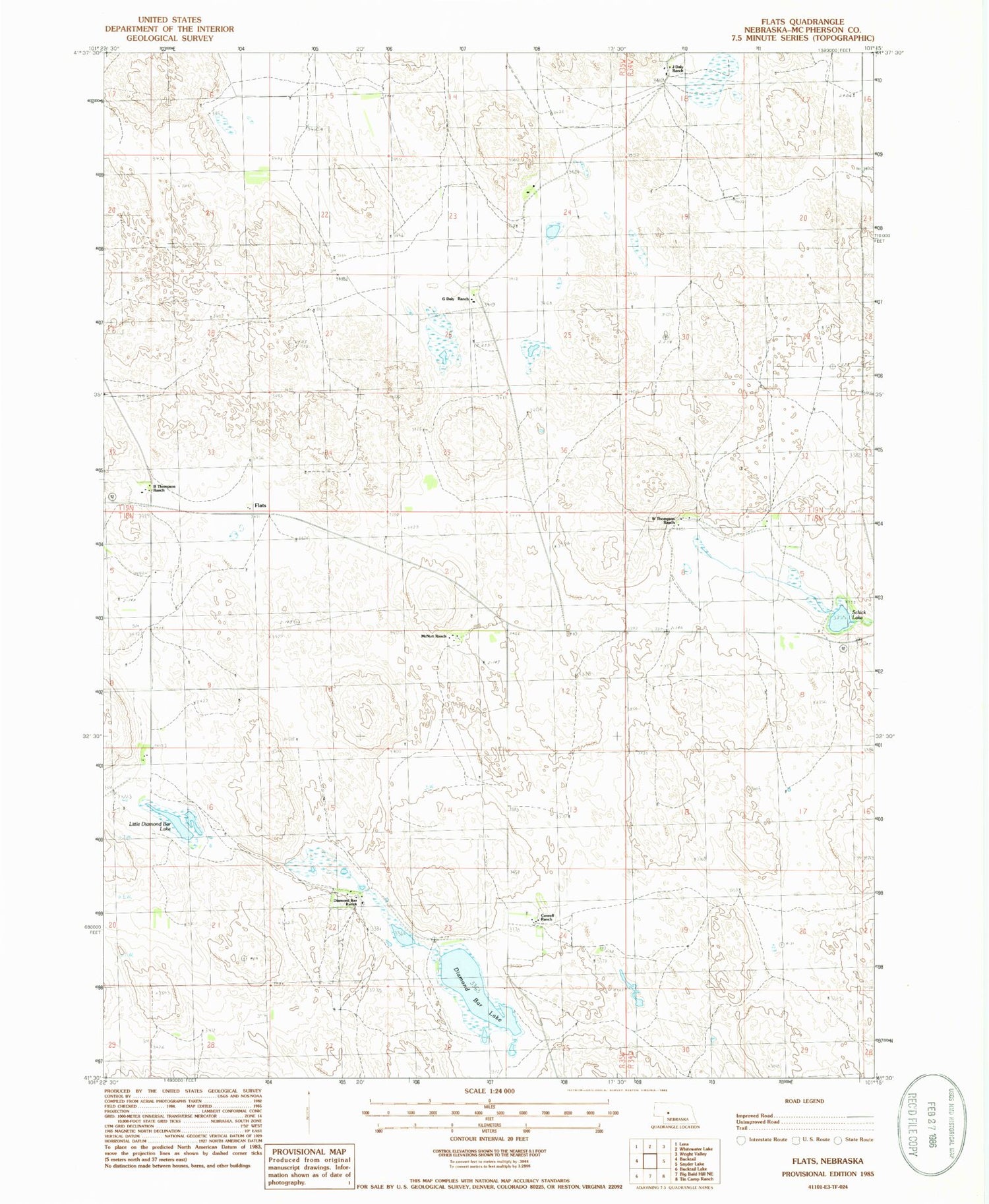 Classic USGS Flats Nebraska 7.5'x7.5' Topo Map Image