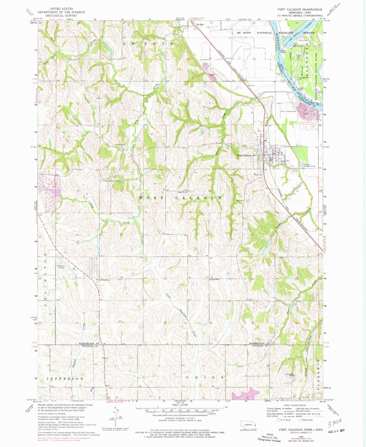 Classic USGS Fort Calhoun Nebraska 7.5'x7.5' Topo Map Image