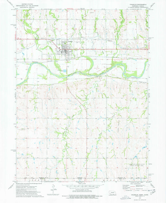 Classic USGS Franklin Nebraska 7.5'x7.5' Topo Map Image