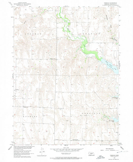 Classic USGS Freedom Nebraska 7.5'x7.5' Topo Map Image