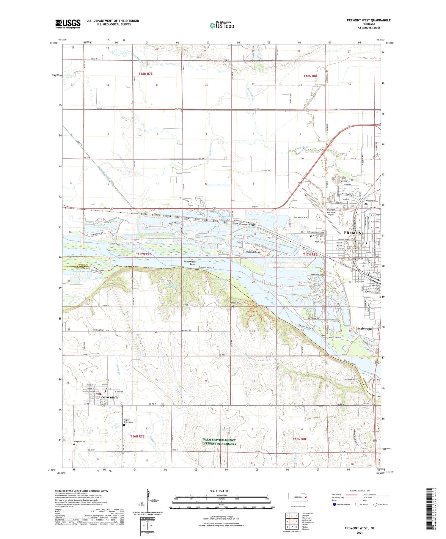 Fremont West Nebraska US Topo Map Image