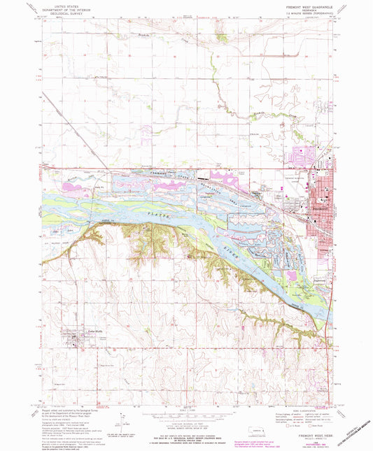Classic USGS Fremont West Nebraska 7.5'x7.5' Topo Map Image