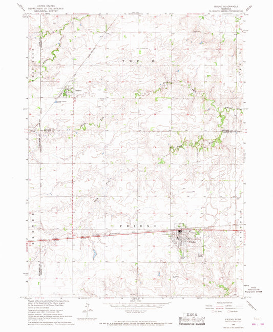 Classic USGS Friend Nebraska 7.5'x7.5' Topo Map Image