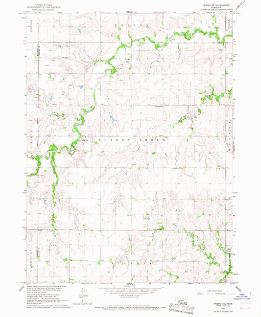 Classic USGS Friend SE Nebraska 7.5'x7.5' Topo Map Image