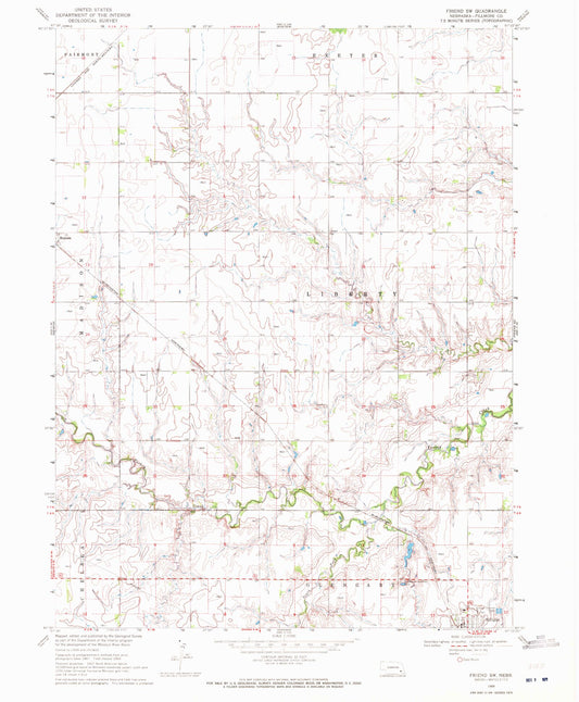 Classic USGS Friend SW Nebraska 7.5'x7.5' Topo Map Image