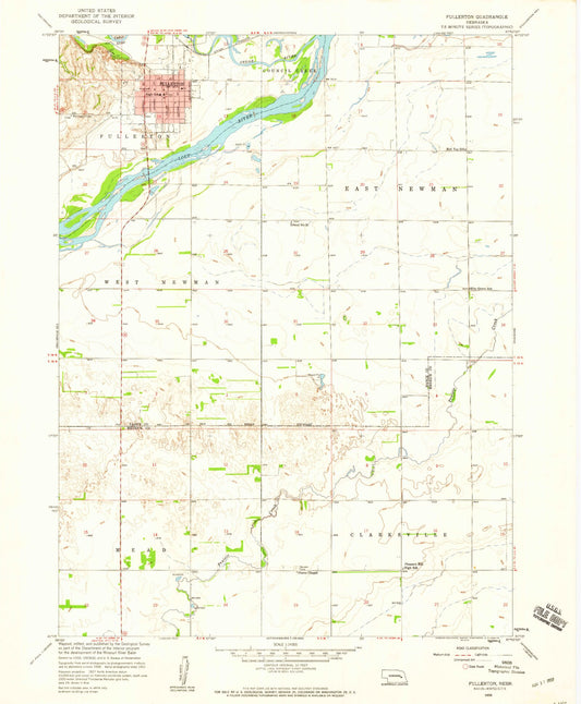 Classic USGS Fullerton Nebraska 7.5'x7.5' Topo Map Image