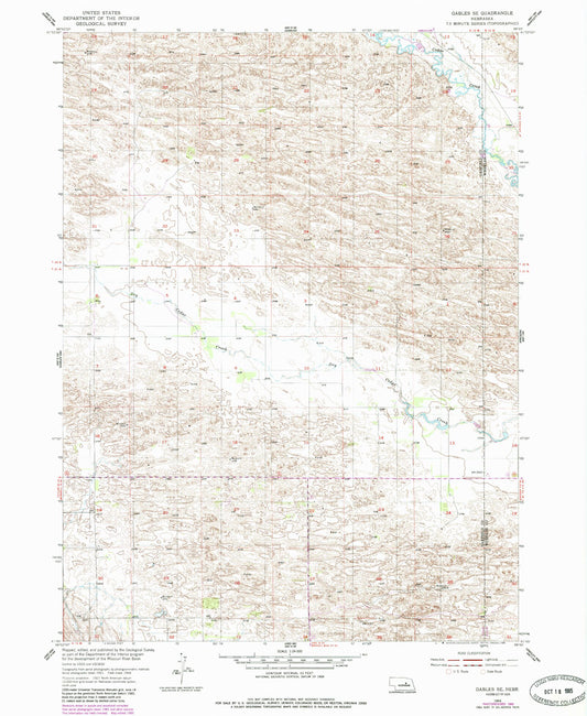 Classic USGS Gables SE Nebraska 7.5'x7.5' Topo Map Image