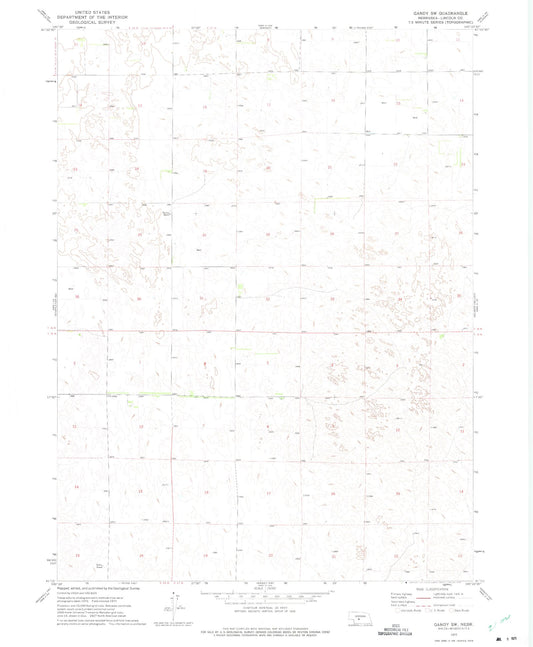 Classic USGS Gandy SW Nebraska 7.5'x7.5' Topo Map Image