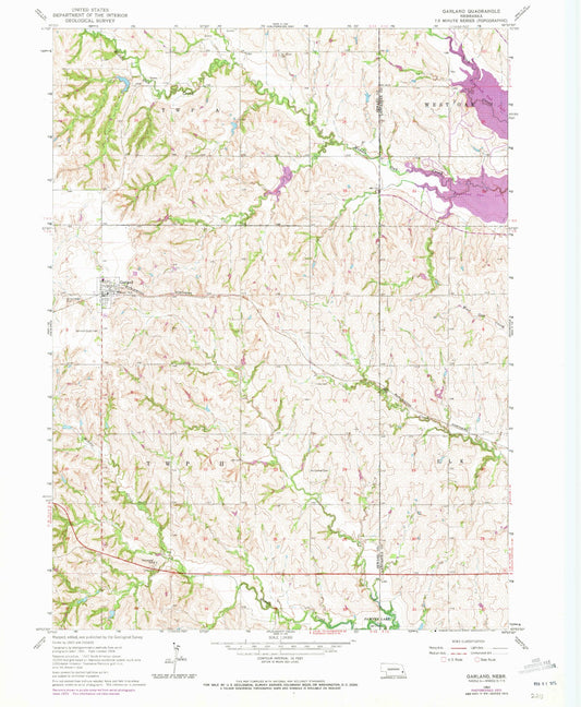 Classic USGS Garland Nebraska 7.5'x7.5' Topo Map Image