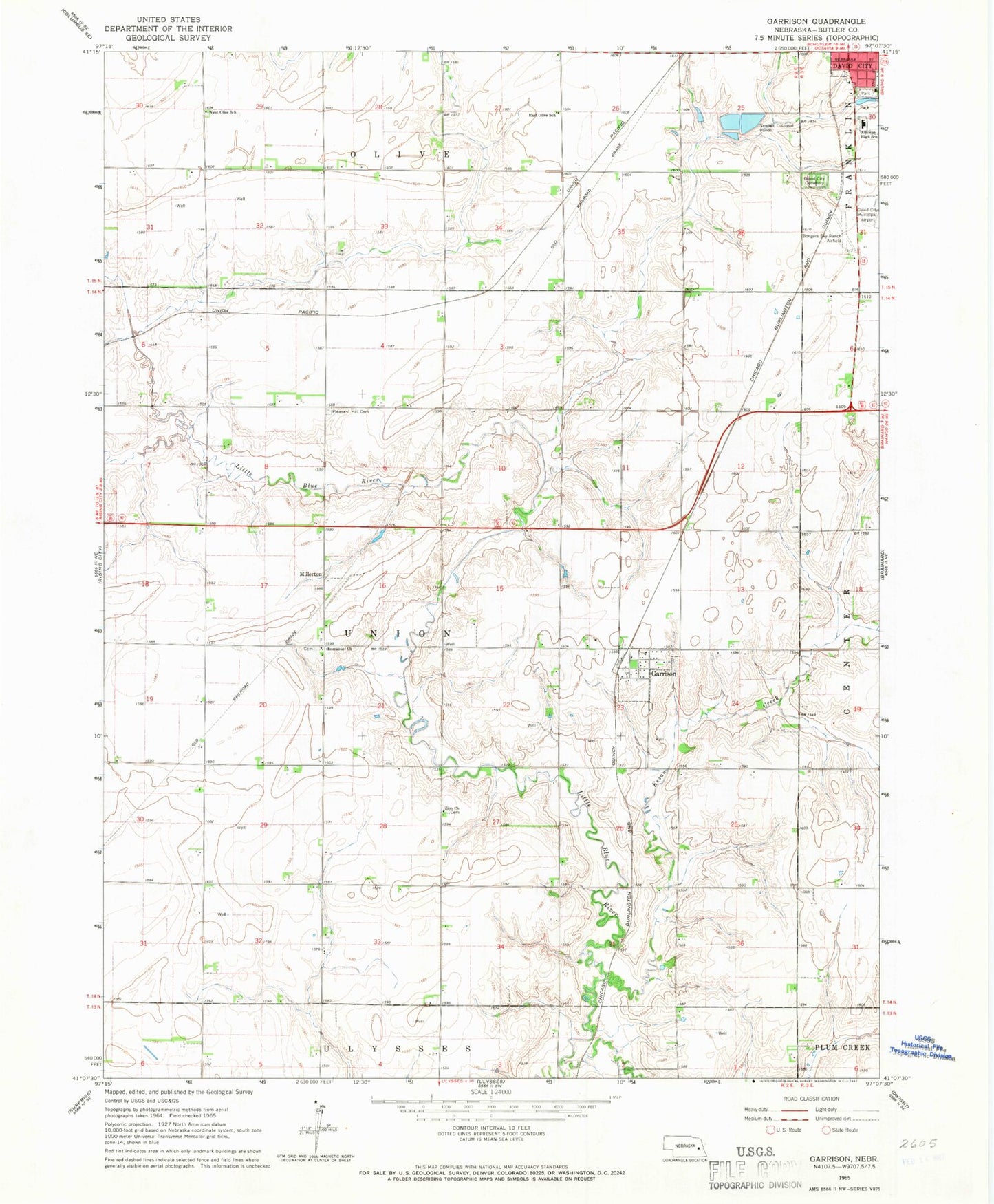 Classic USGS Garrison Nebraska 7.5'x7.5' Topo Map Image