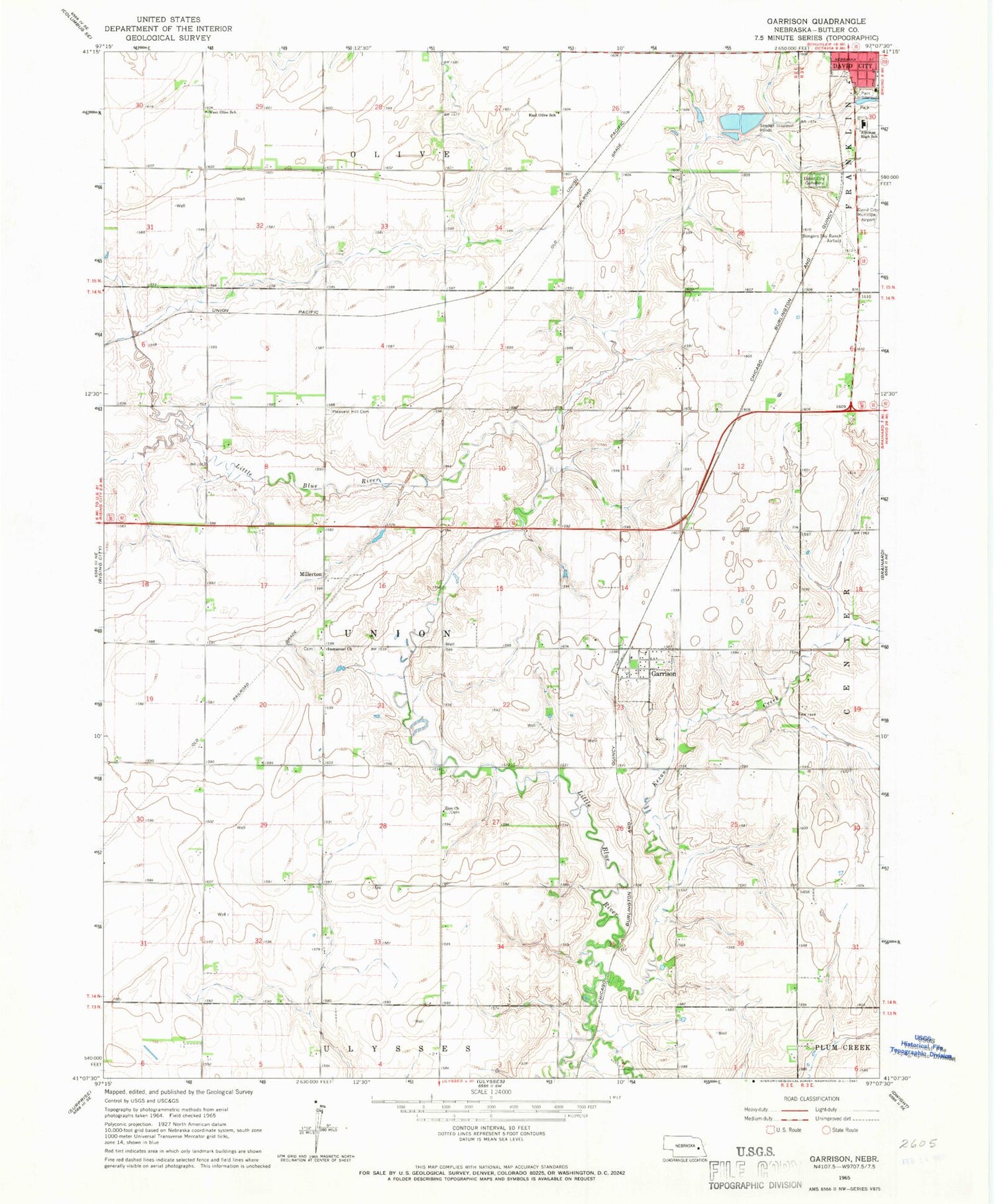 Classic USGS Garrison Nebraska 7.5'x7.5' Topo Map Image