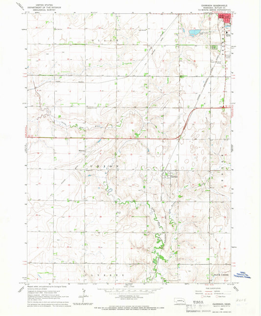 Classic USGS Garrison Nebraska 7.5'x7.5' Topo Map Image