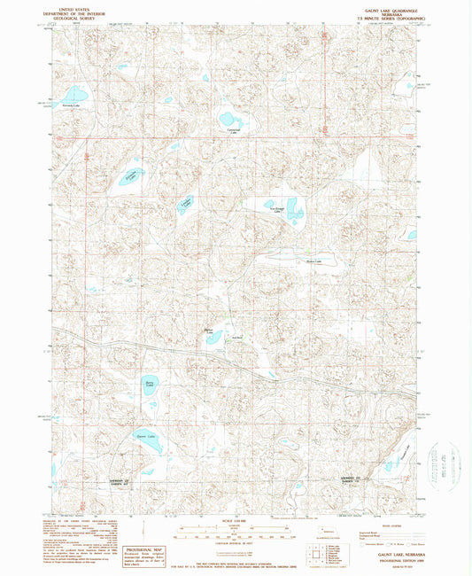 Classic USGS Gaunt Lake Nebraska 7.5'x7.5' Topo Map Image