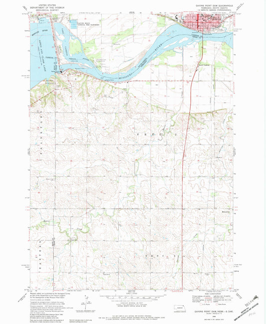 Classic USGS Gavins Point Dam South Dakota 7.5'x7.5' Topo Map Image