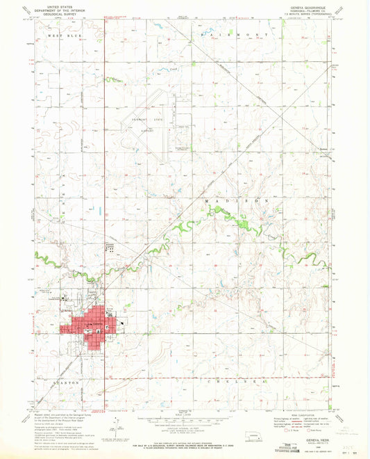 Classic USGS Geneva Nebraska 7.5'x7.5' Topo Map Image