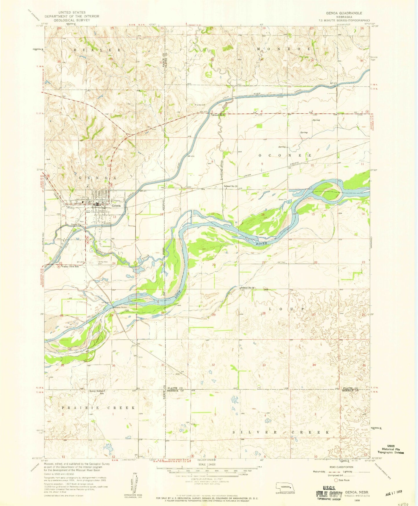 Classic USGS Genoa Nebraska 7.5'x7.5' Topo Map Image