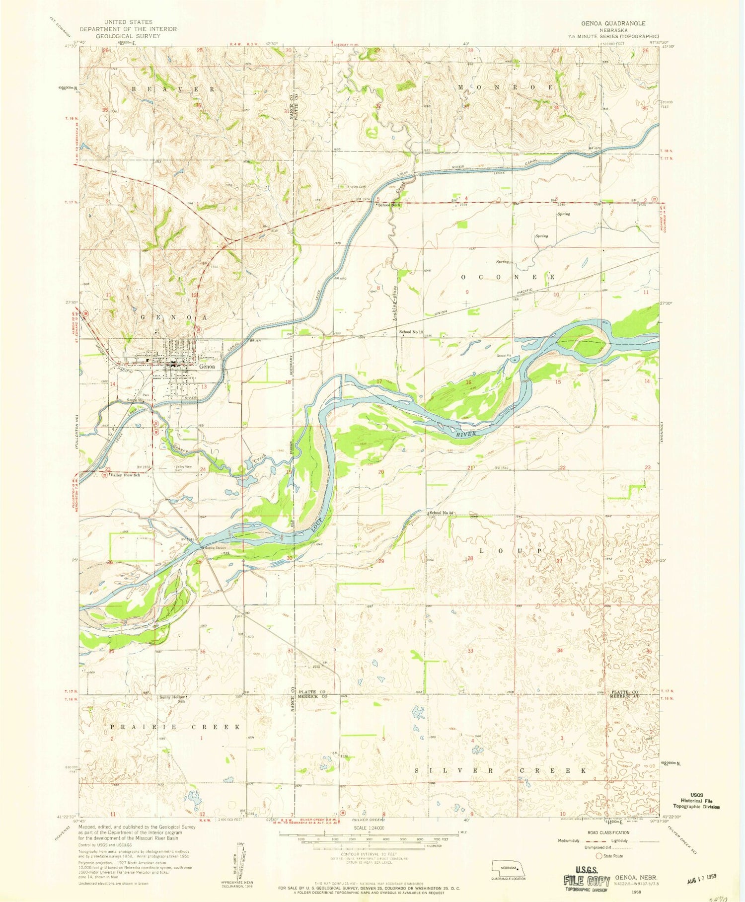 Classic USGS Genoa Nebraska 7.5'x7.5' Topo Map Image